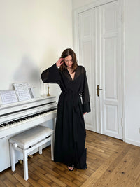 Kiri floor-length sheer chiffon robe in front Okiya Studio.