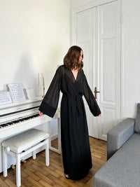 Kiri floor-length sheer chiffon robe in black