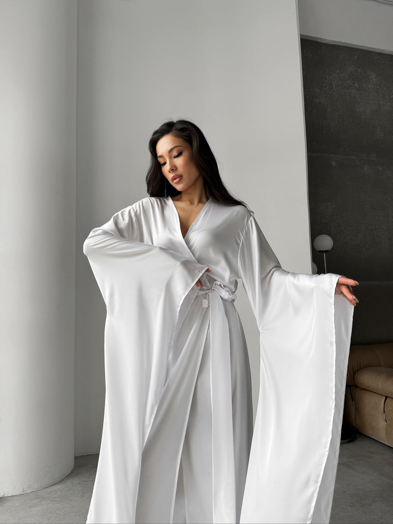 long sleeve floor length kimono dressing gown FchengtaiS Women's Satin Silk Kimono Robe Floral Lace Long Sleeves Dressing Gown Bathrobe Bride Long Robes Nightwear, Size: 4XL