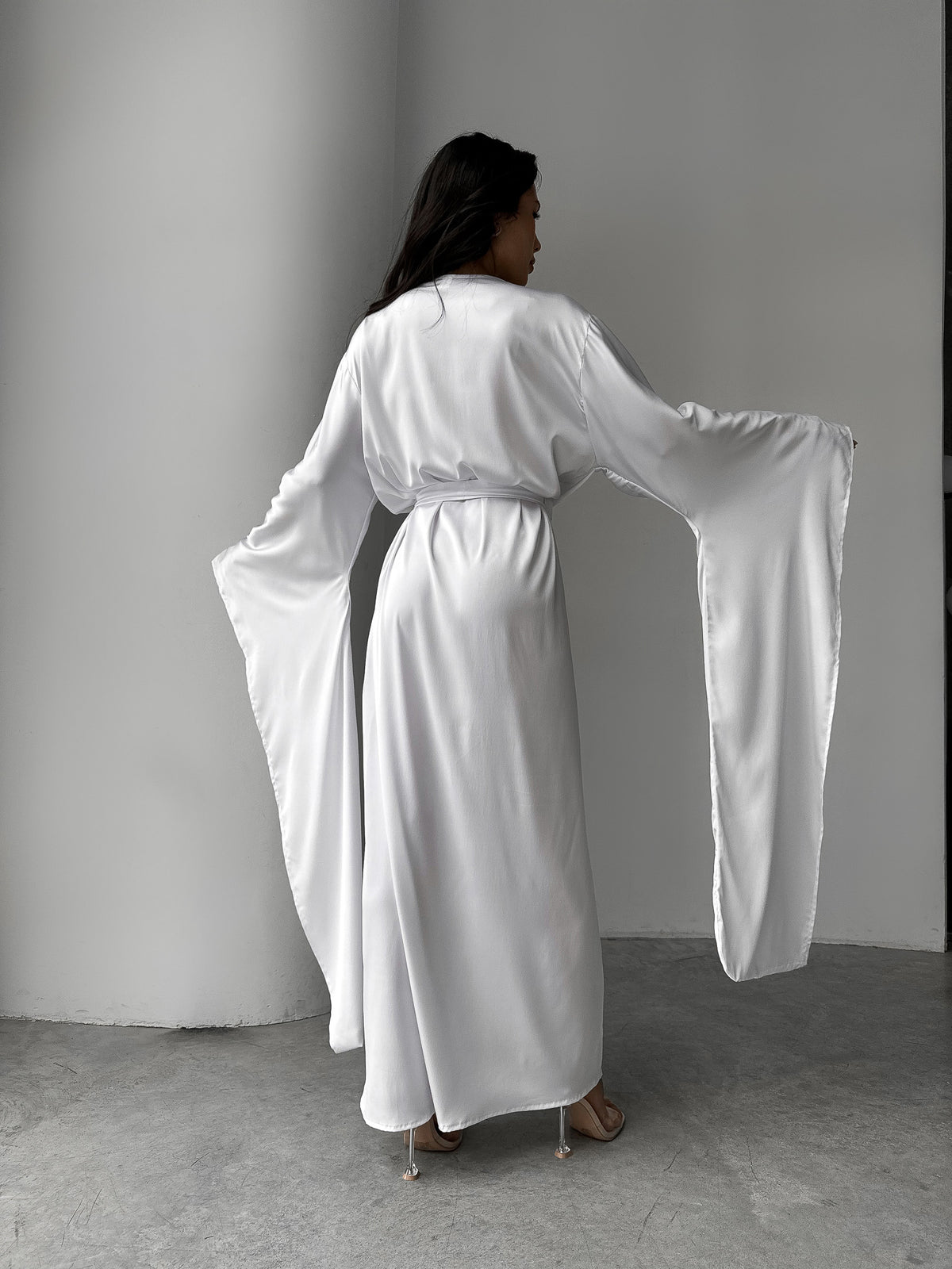 Silky Robe with Extra-Long Kimono Sleeves