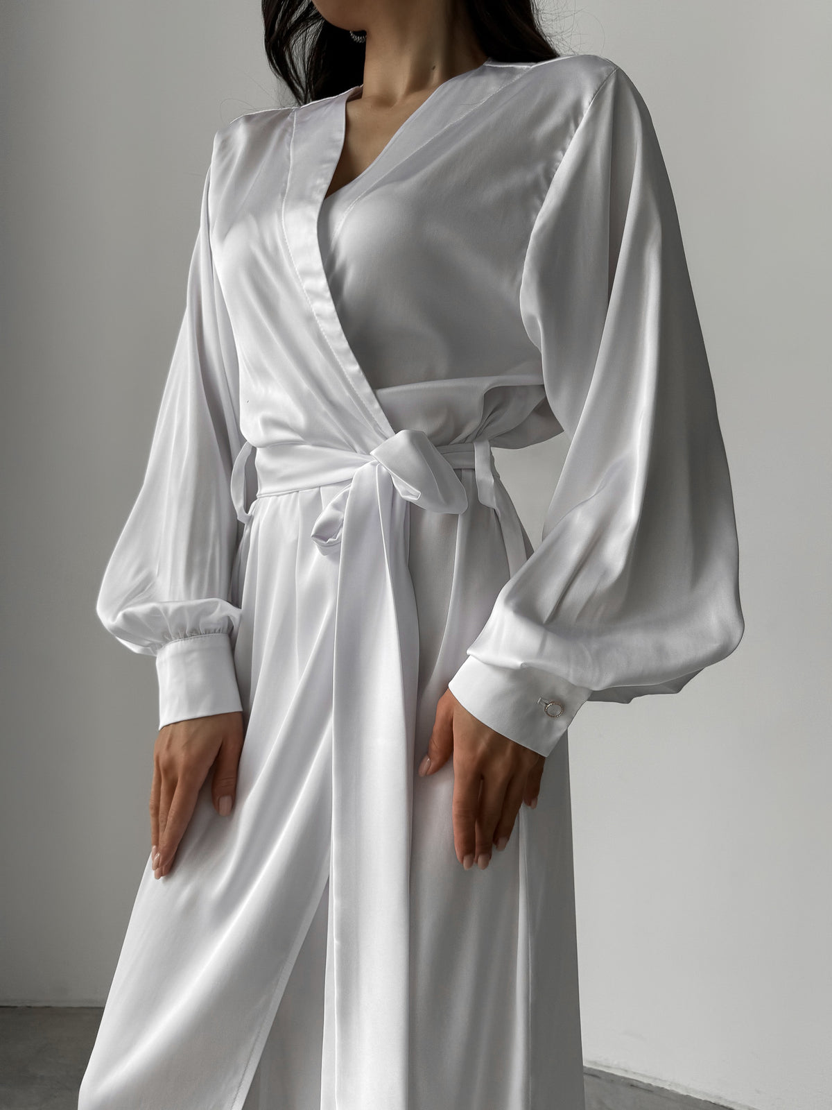 Silky Robe with Cuffs in Floor Length