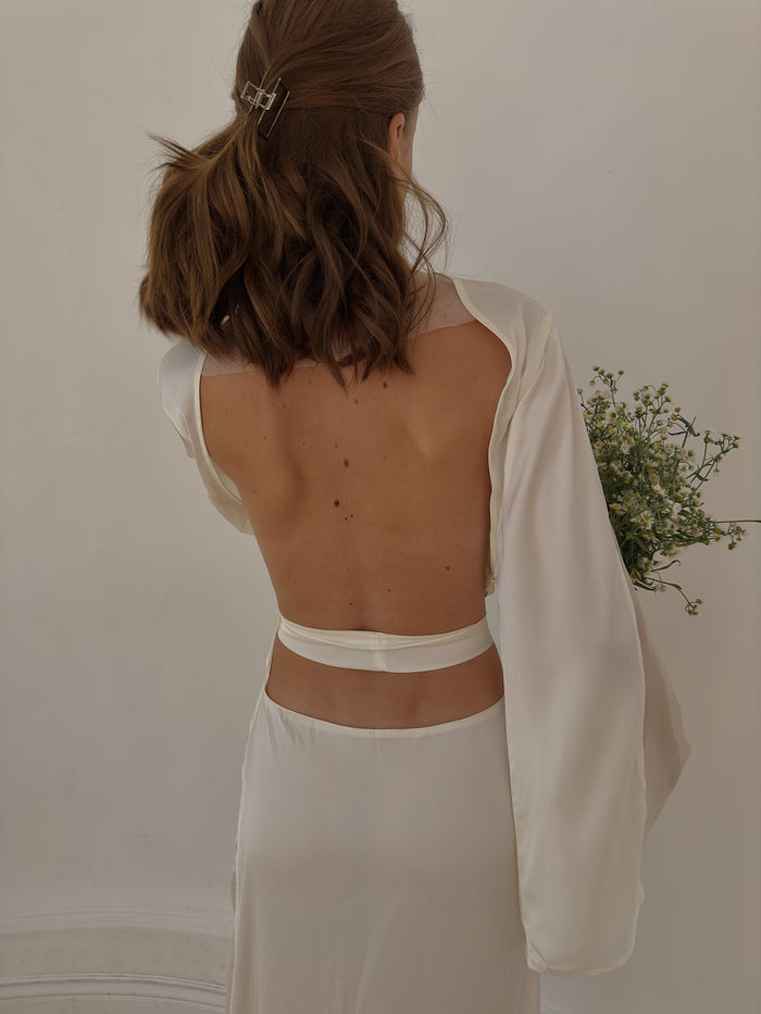 Silky Long Robe with Open Back