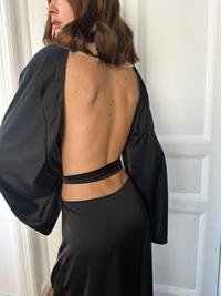 Silky Long Robe with Open Back