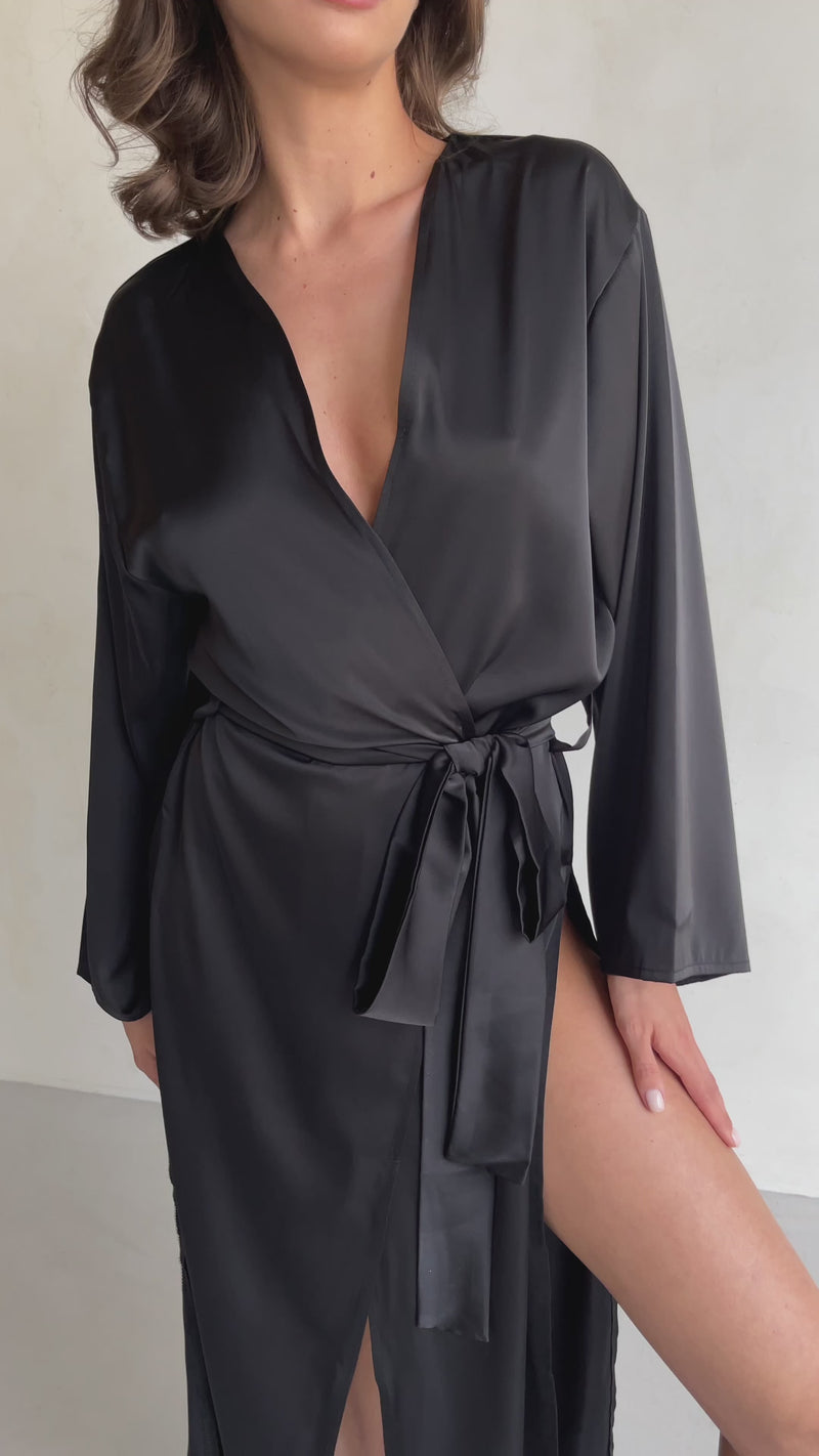 Long Silk Robe with Side Cuts