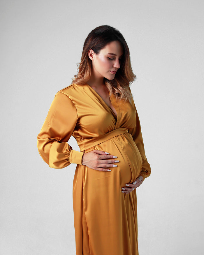 Silk Long Robe in Maternity Size-Robes-Okiya Studio