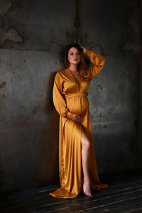 Silk Long Robe in Maternity Size-Robes-Okiya Studio