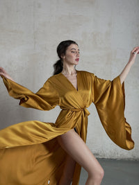 Kimono Sleeves Silk Long Robe-Robes-Okiya Studio