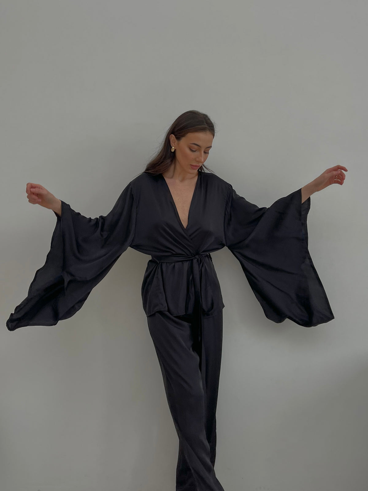 Kimono & Pants silky pajama set-Pajamas-Okiya Studio