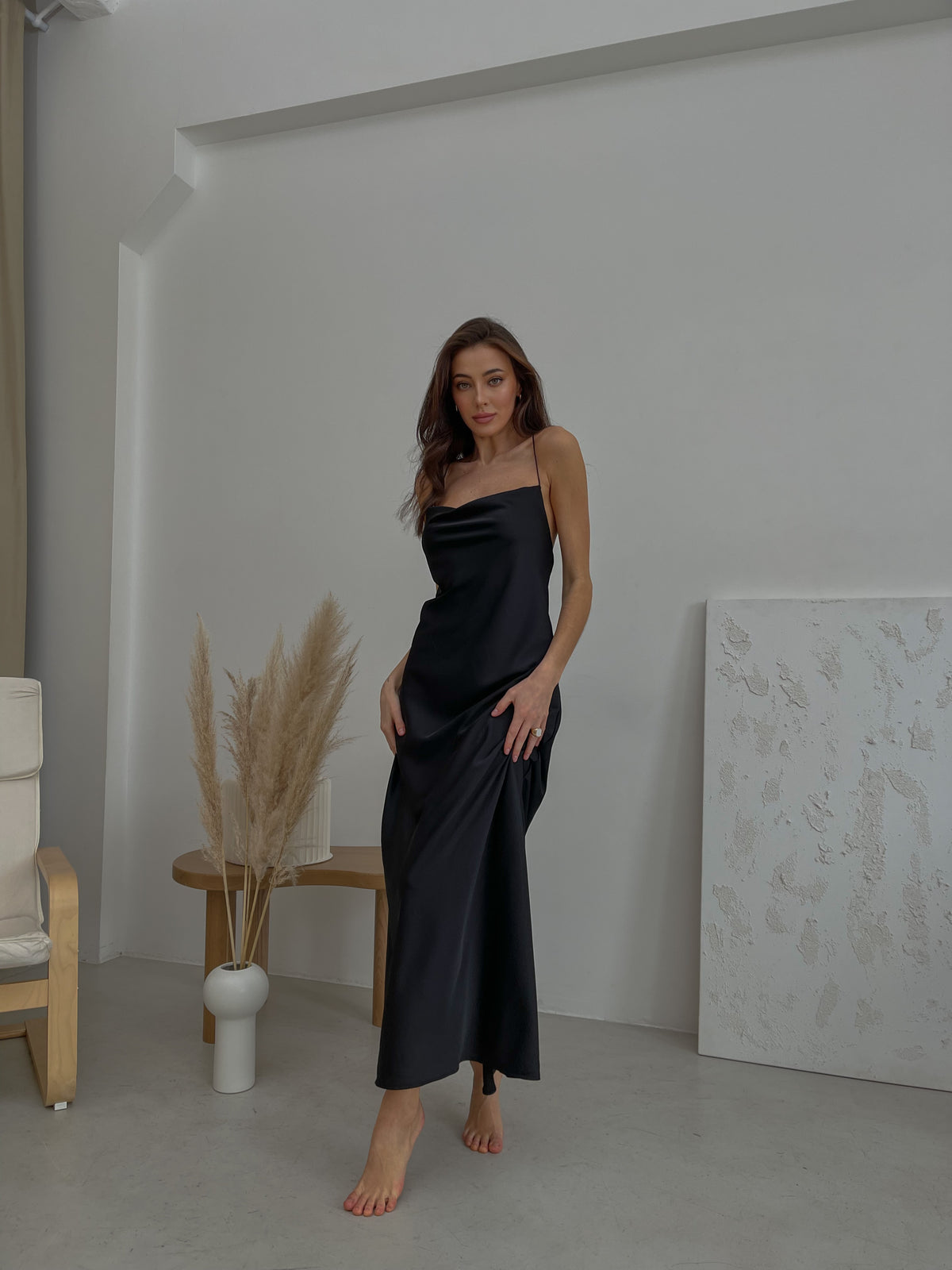 Long Silk Fitted Waist Gown with Open Back-Nightgowns-Okiya Studio