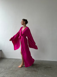 Kimono Sleeves Viscose Long Robe-Robes-Okiya Studio