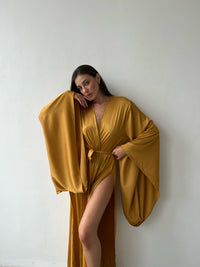 Split Side Silky Kimono Robe-Robes-Okiya Studio