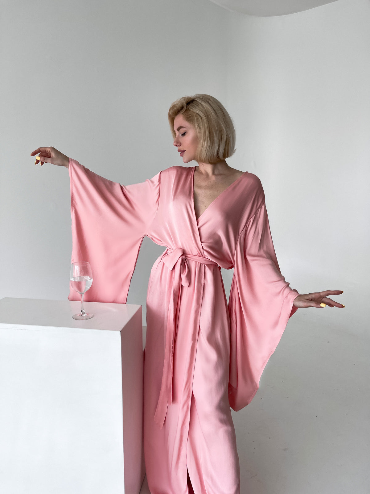 Kimono Sleeves Viscose Long Robe-Robes-Okiya Studio