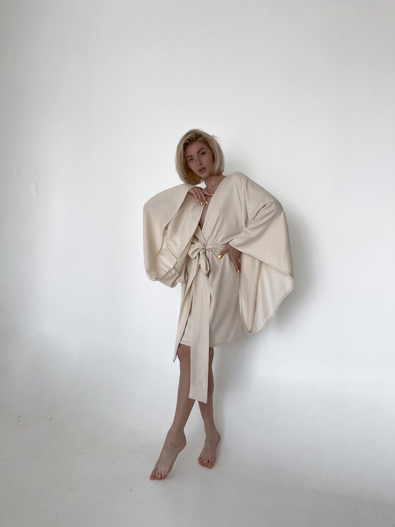 Kimono Sleeves Linen Robe-Robes-Okiya Studio