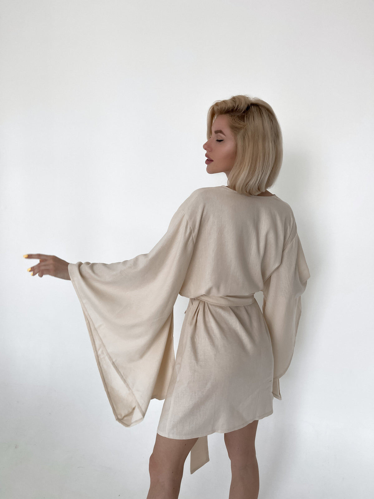 Kimono Sleeves Linen Robe-Robes-Okiya Studio
