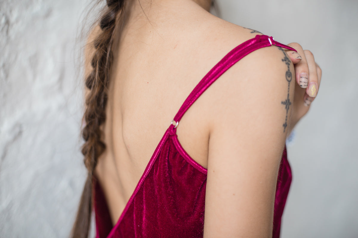 Velour Long Nightgown with Open Back-Nightgowns-Okiya Studio