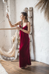 Velour Long Nightgown with Open Back-Nightgowns-Okiya Studio