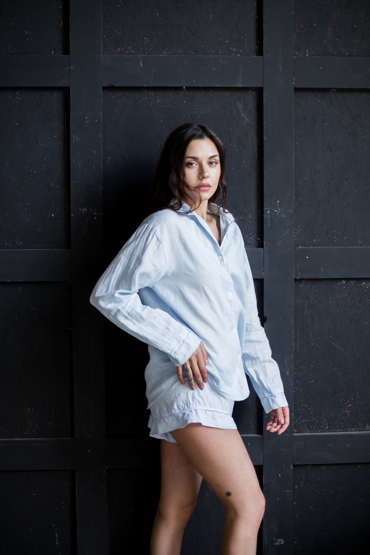 Linen Pajama Set Shirt plus Shorts-Pajamas-Okiya Studio