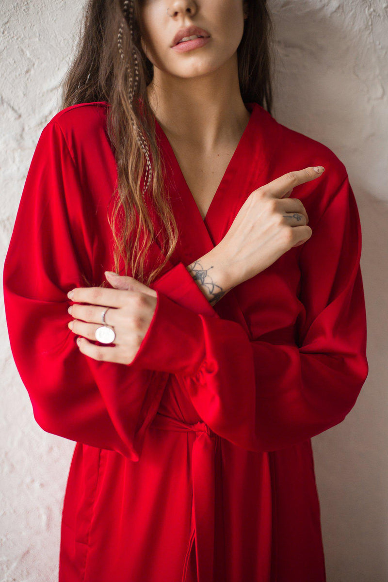 Silk Long Robe with Cuffs-Robes-Okiya Studio